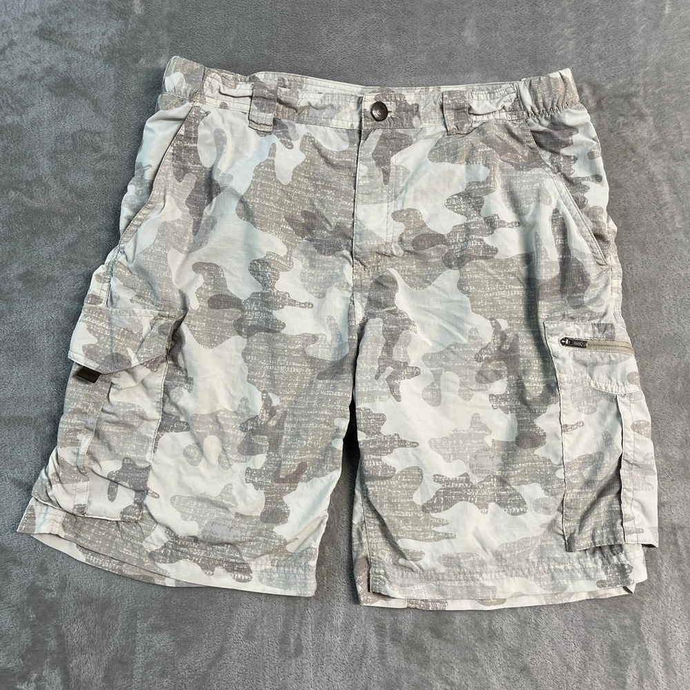 Columbia Omni-Shade Camo Cargo Shorts Mens 34* Grey White Hiking Fishing Outdoor